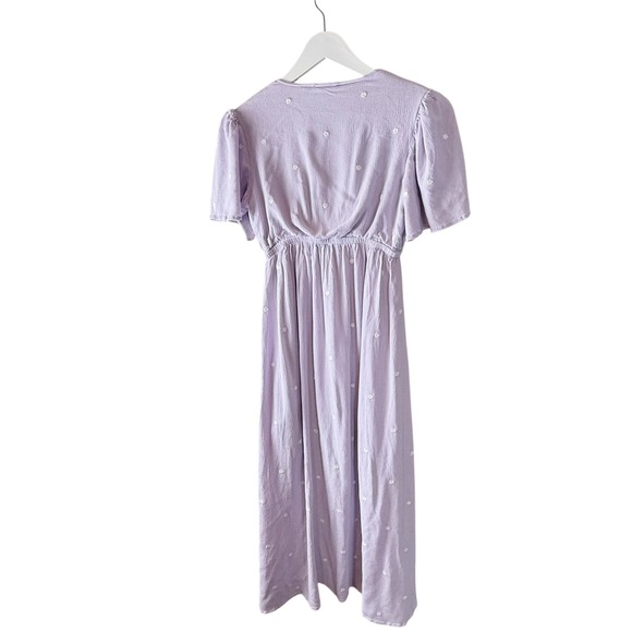 in loom womens midi dress lavender embroidered v neck short sleeve rayon S - Picture 4 of 7